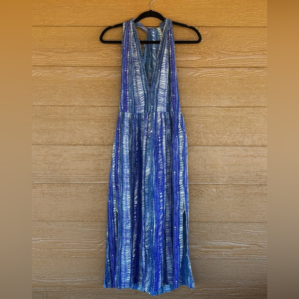 Raquel Allegra Blue and White Linen Razorback Gauze Twist Maxi Dress NWT Sz S